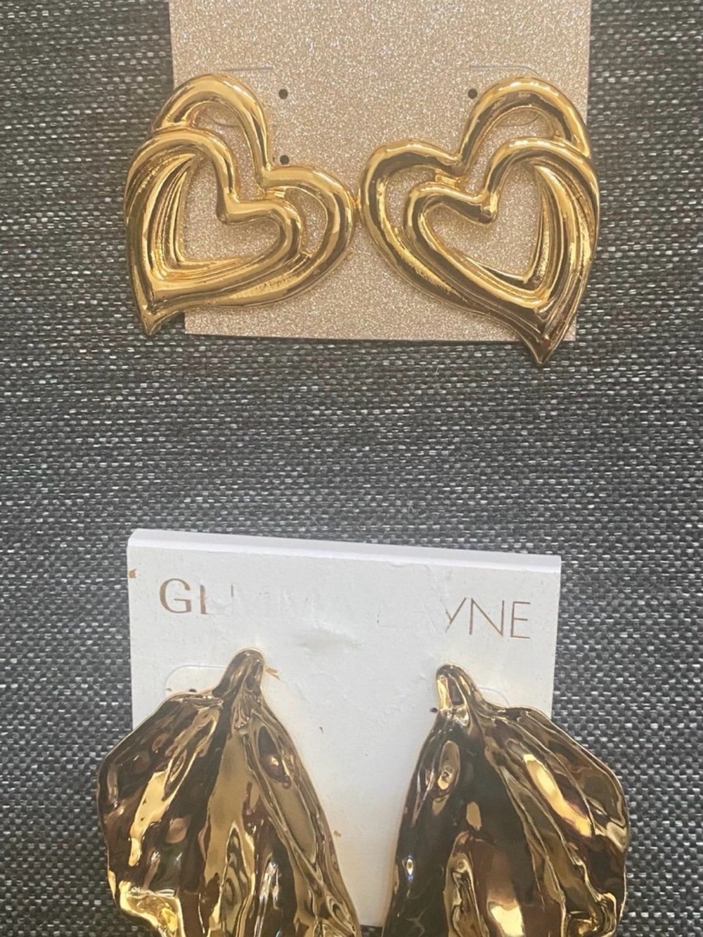 NWT. Gold tone  Double Heart Clip-On Earrings by Unknown Brand